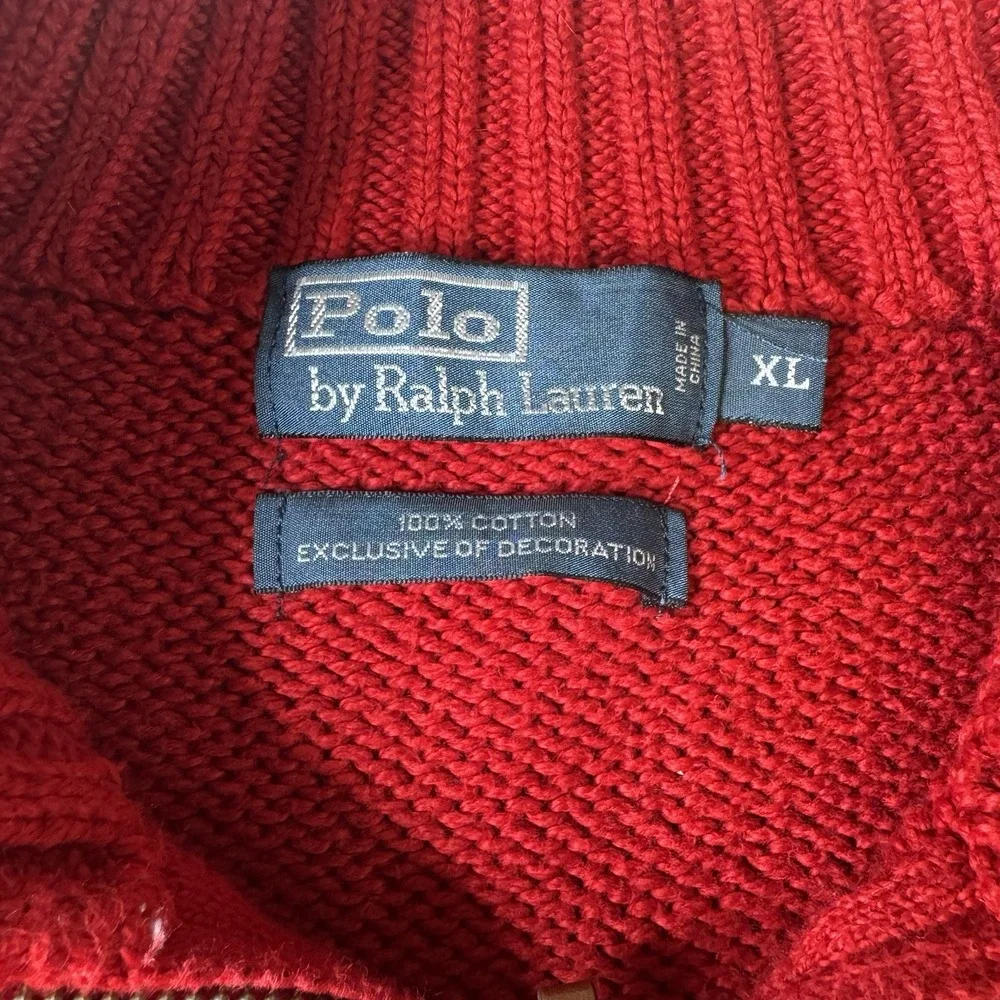Polo Ralph Lauren Mens Red 1/4 Zip Pullover Tight Knit Sweater XL 100% Cotton